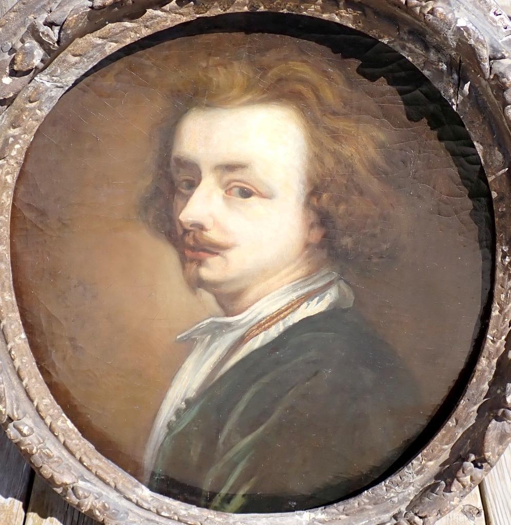 1700s ANTIQUE Oil Canvas Self Portrait Painting Framed