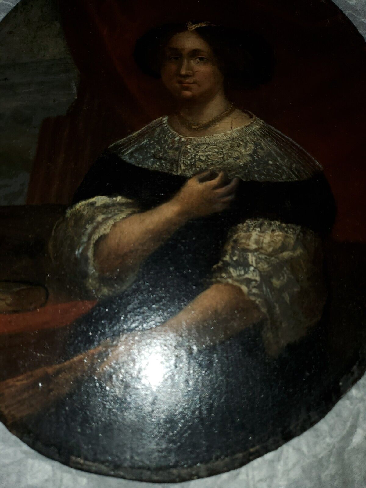 Original 17th Century Woman Portrait on Wood