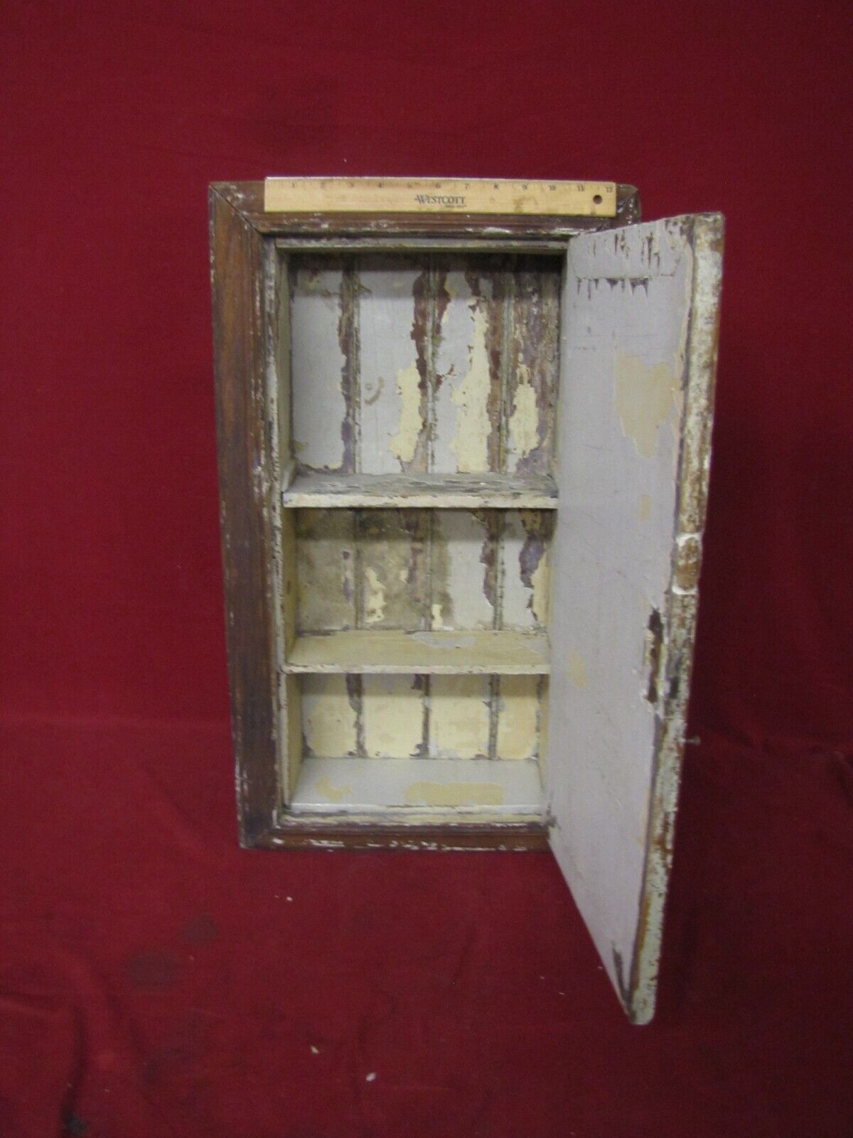 1920s Antique Wood Medicine Cabinet with 3 Shelves