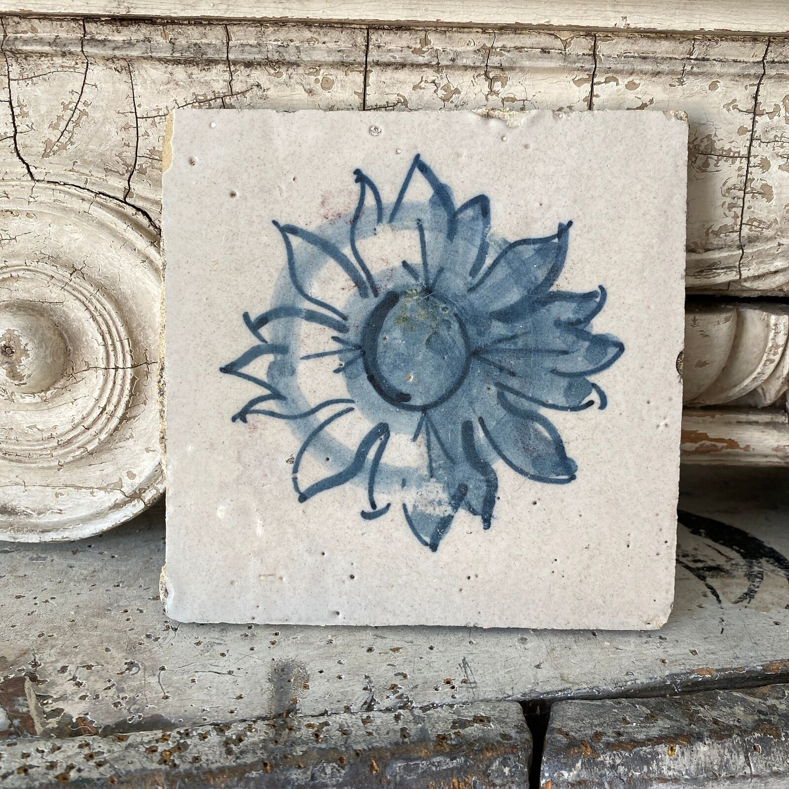 17th century Portuguese blue tile hand painted antique
