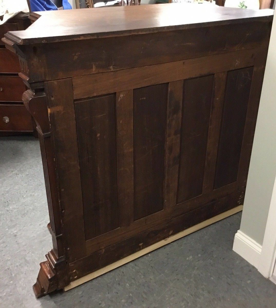 Victorian Walnut Inlaid Credenza Cabinet - Antique Vintage