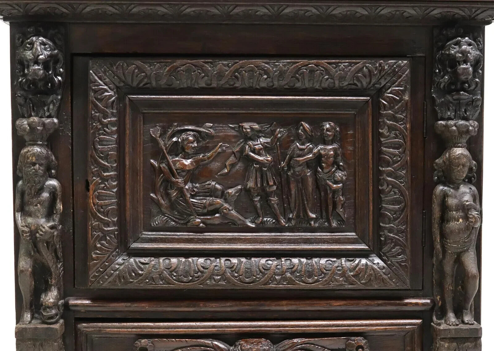 French Renaissance Revival Oak Cupboard with Mask Detail