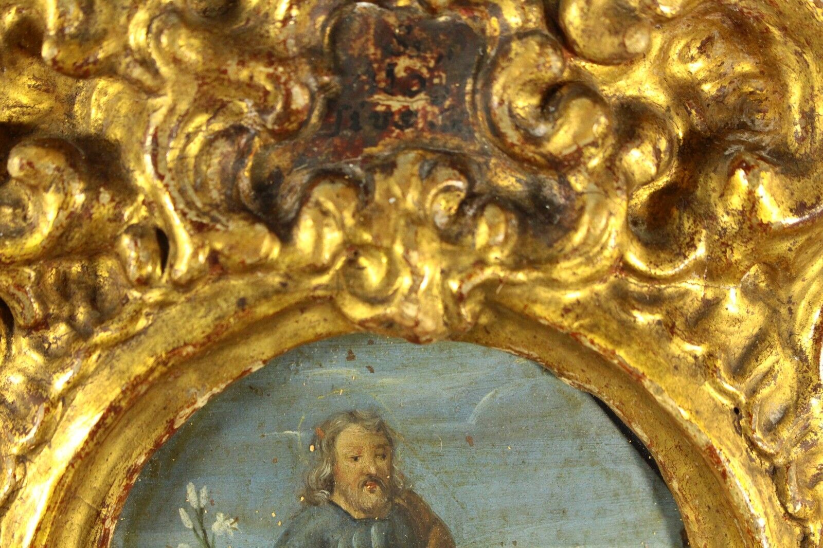 Spanish Colonial Baroque Oil Painting in Giltwood Frame