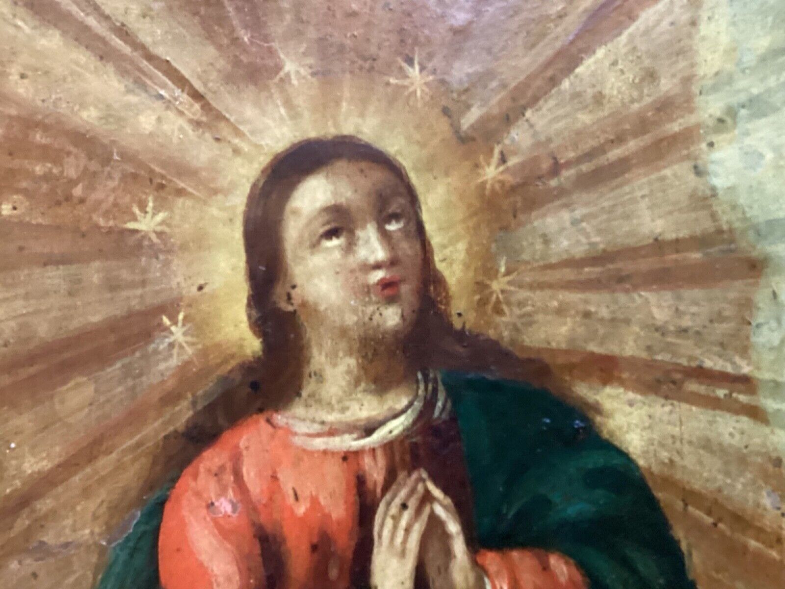Late 1600's Spanish Antique Painting on Copper Blessed Virgin