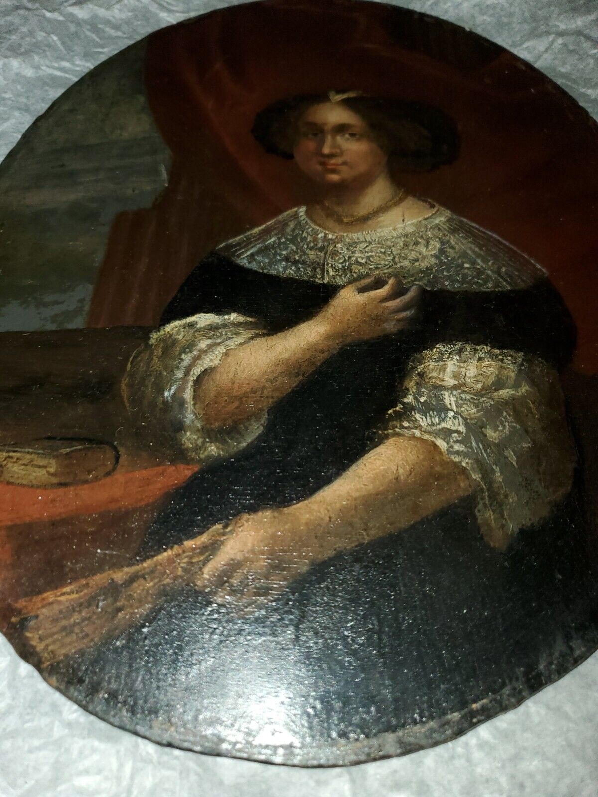 Original 17th Century Woman Portrait on Wood
