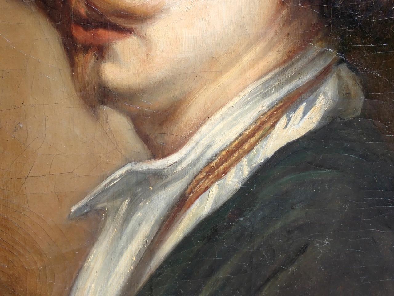 1700s ANTIQUE Oil Canvas Self Portrait Painting Framed
