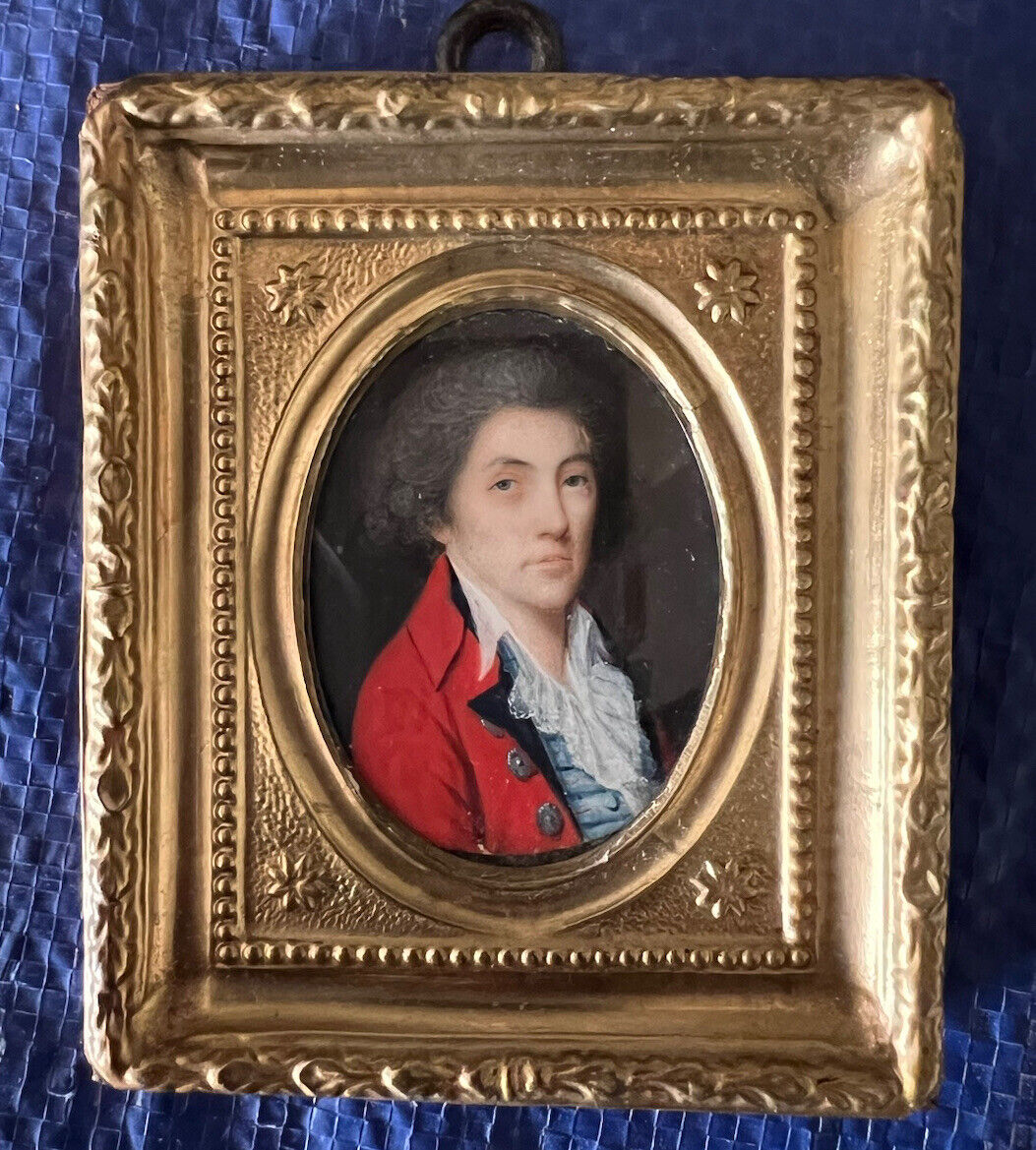 1700s Miniature Portrait Aristocrat Oil Painting Signed Mavat