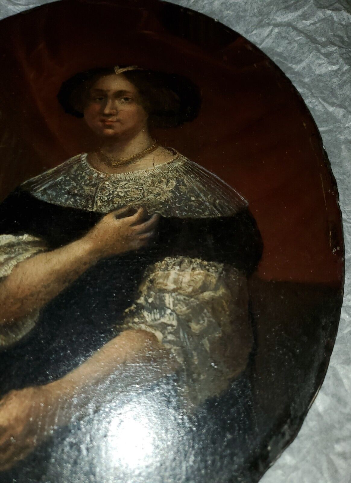 Original 17th Century Woman Portrait on Wood