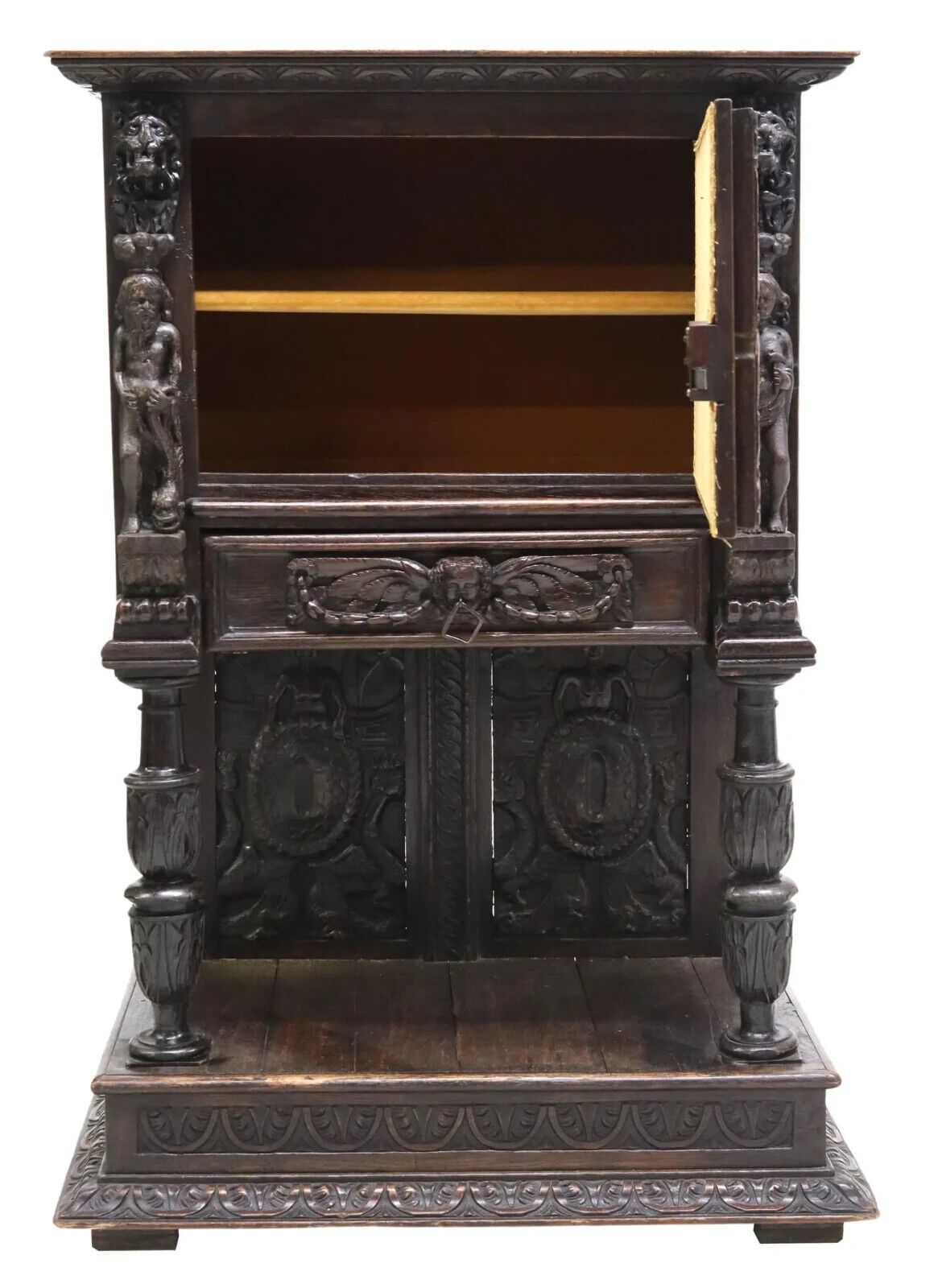 French Renaissance Revival Oak Cupboard with Mask Detail