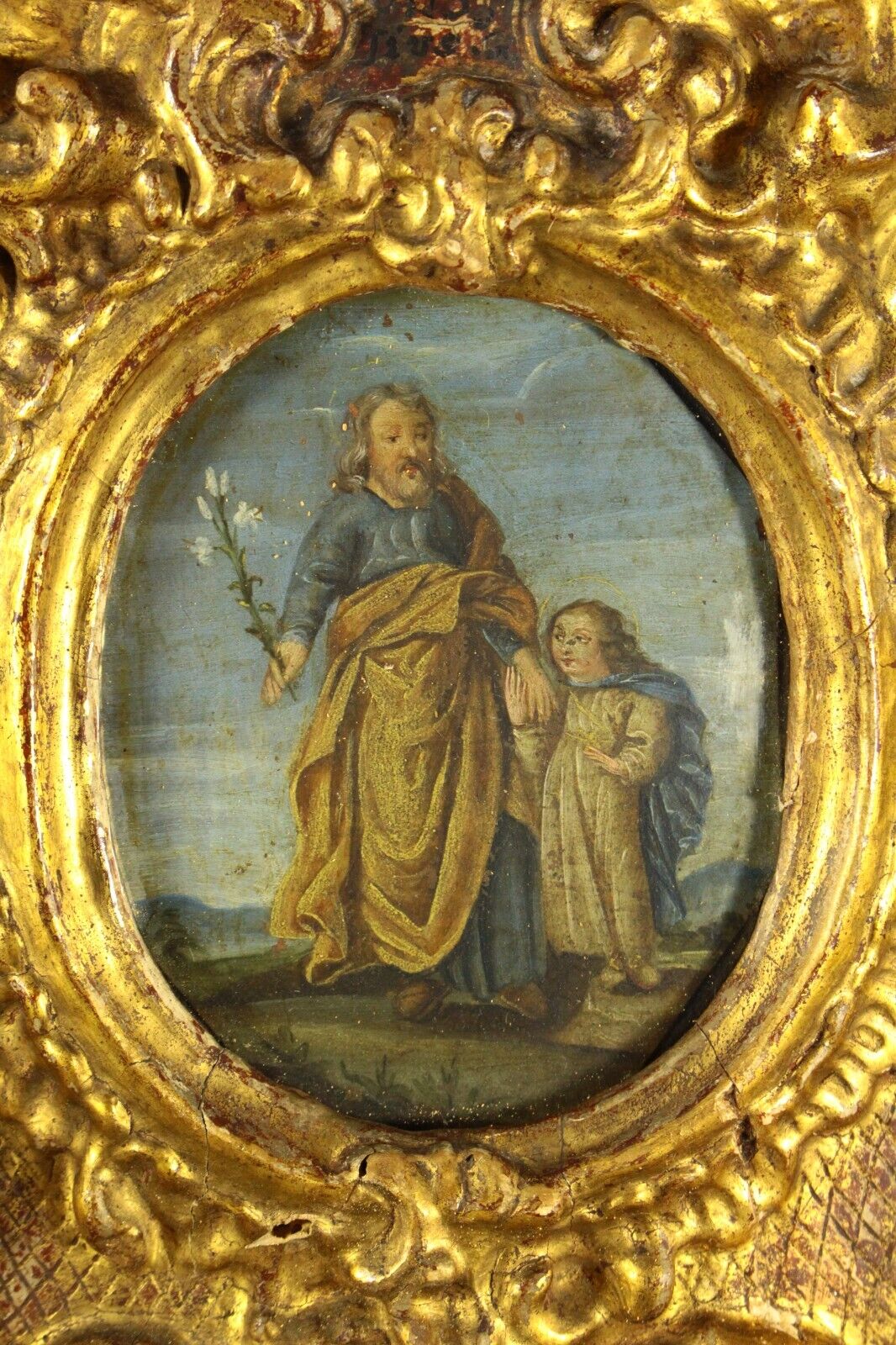 Spanish Colonial Baroque Oil Painting in Giltwood Frame