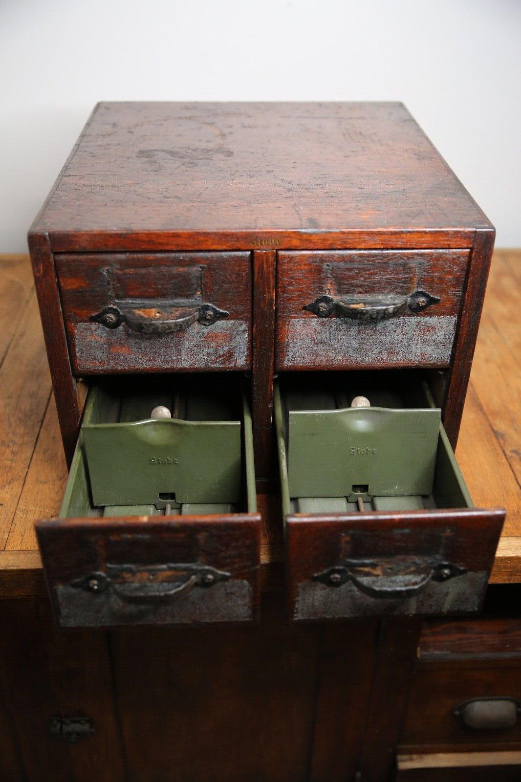 Vintage Library Card Catalog Tiger Oak Apothecary Cabinet
