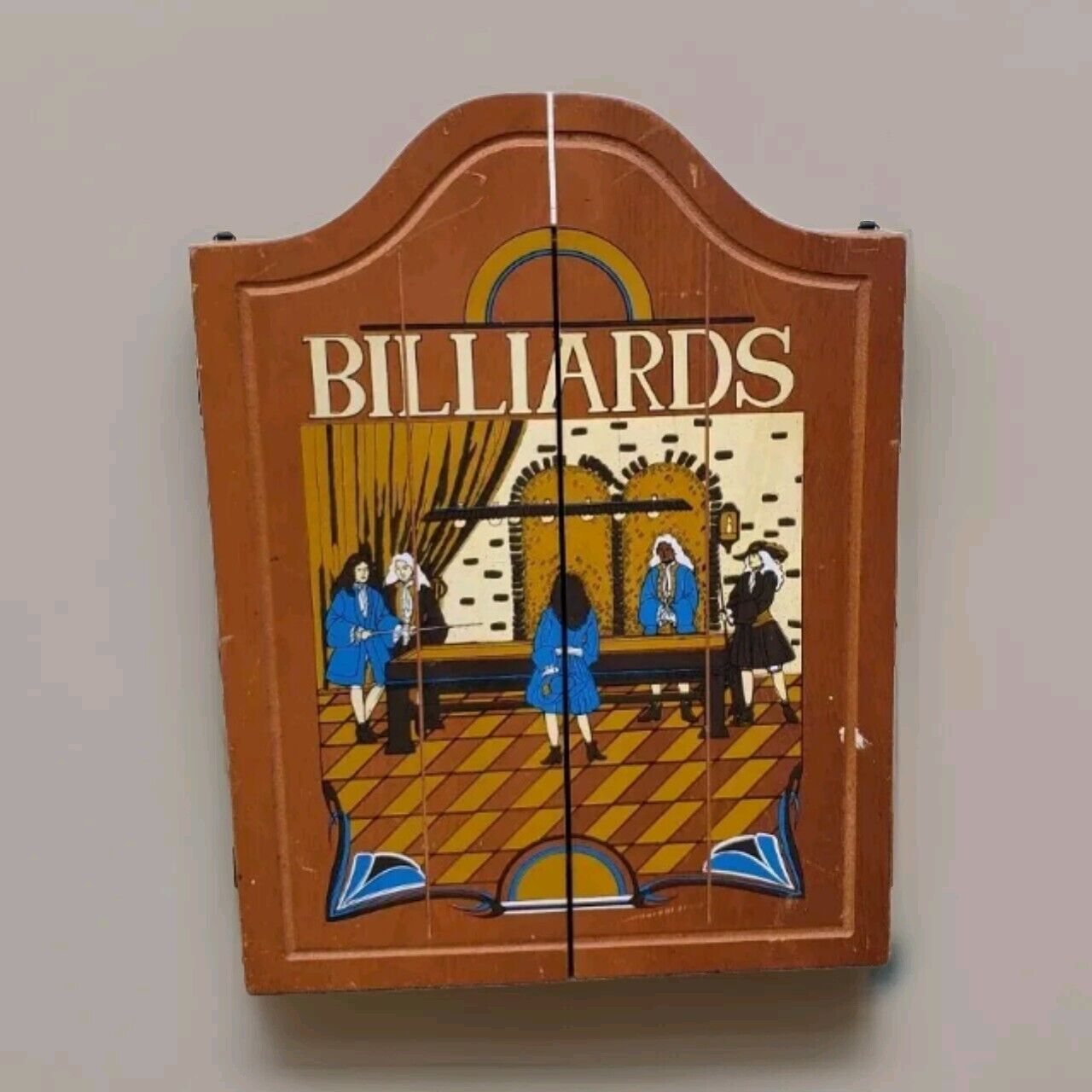 Hand Painted Victorian Billiards Solid Wood Cabinet