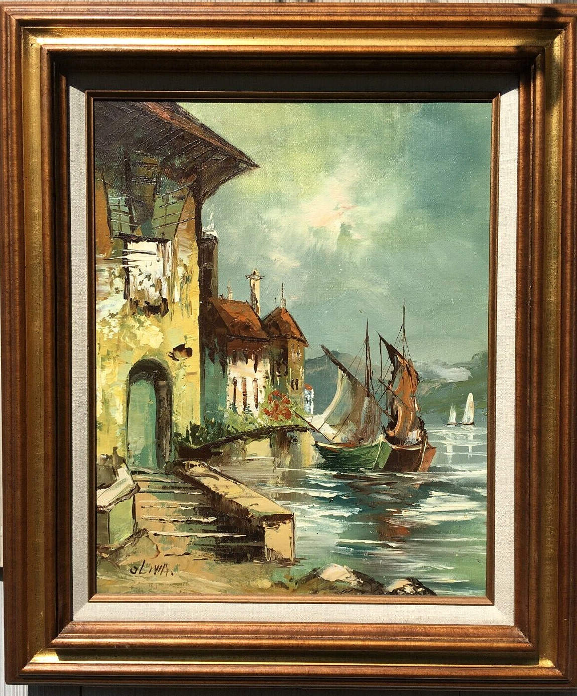 OLIVIA Original Oil Painting: Nautical Harbor, 1500's Seascape