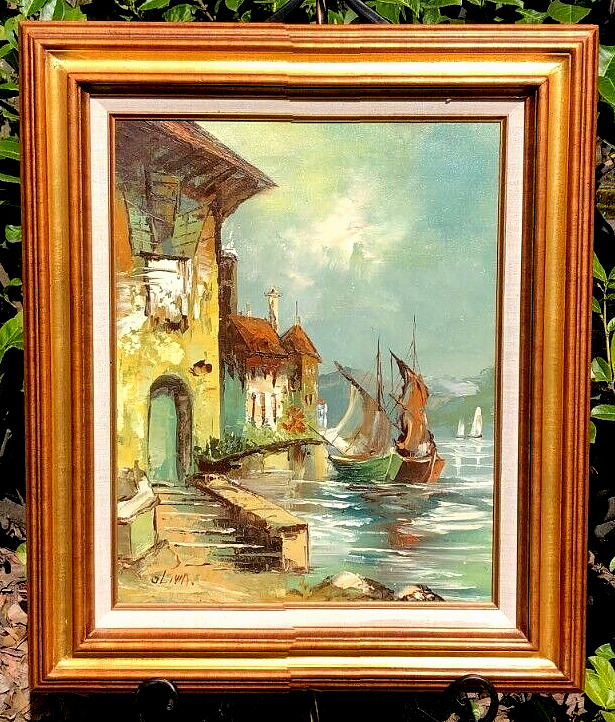 OLIVIA Original Oil Painting: Nautical Harbor, 1500's Seascape