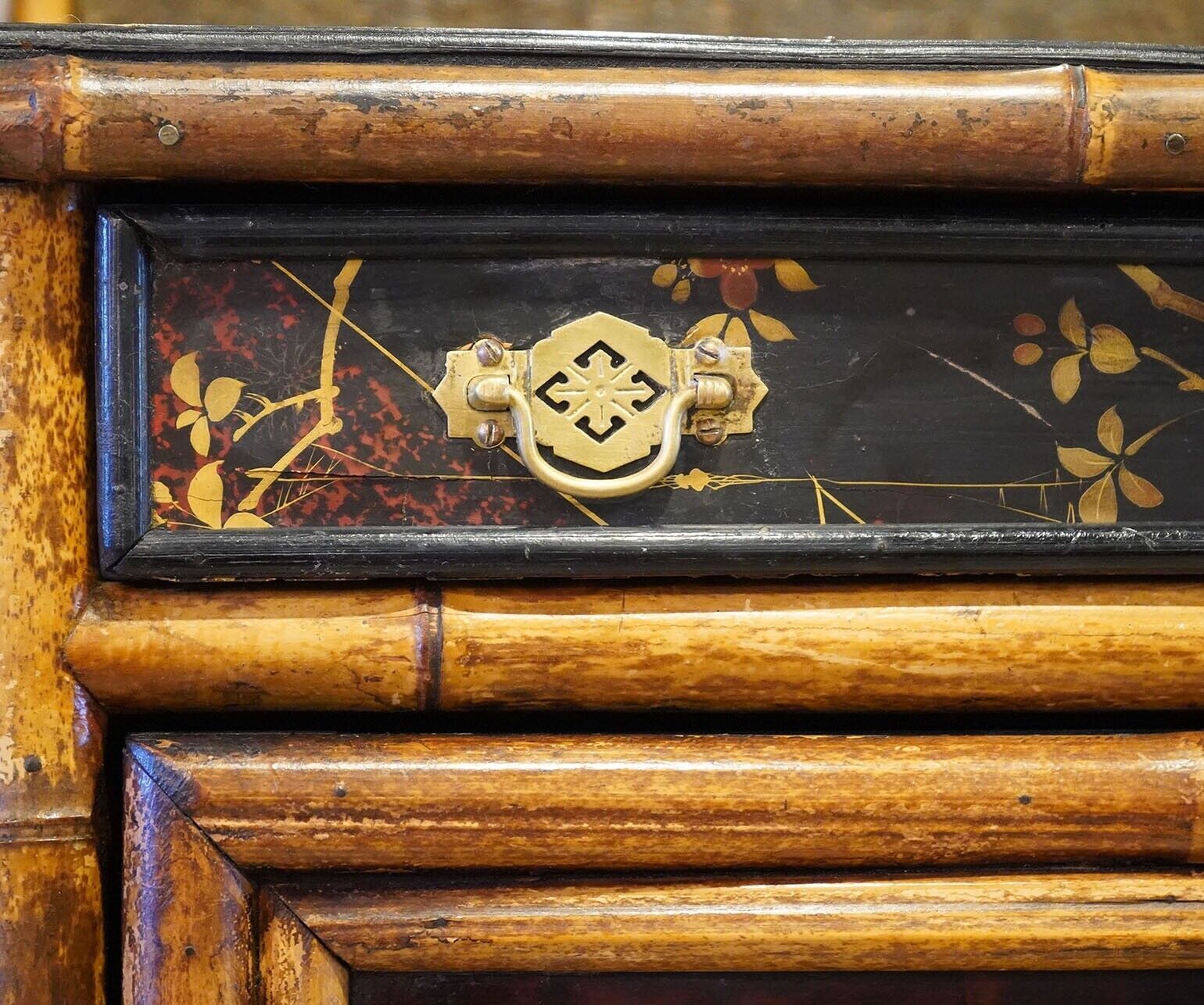 English Brighton Pavilion Style Bamboo Lacquered Cabinet 19th Century