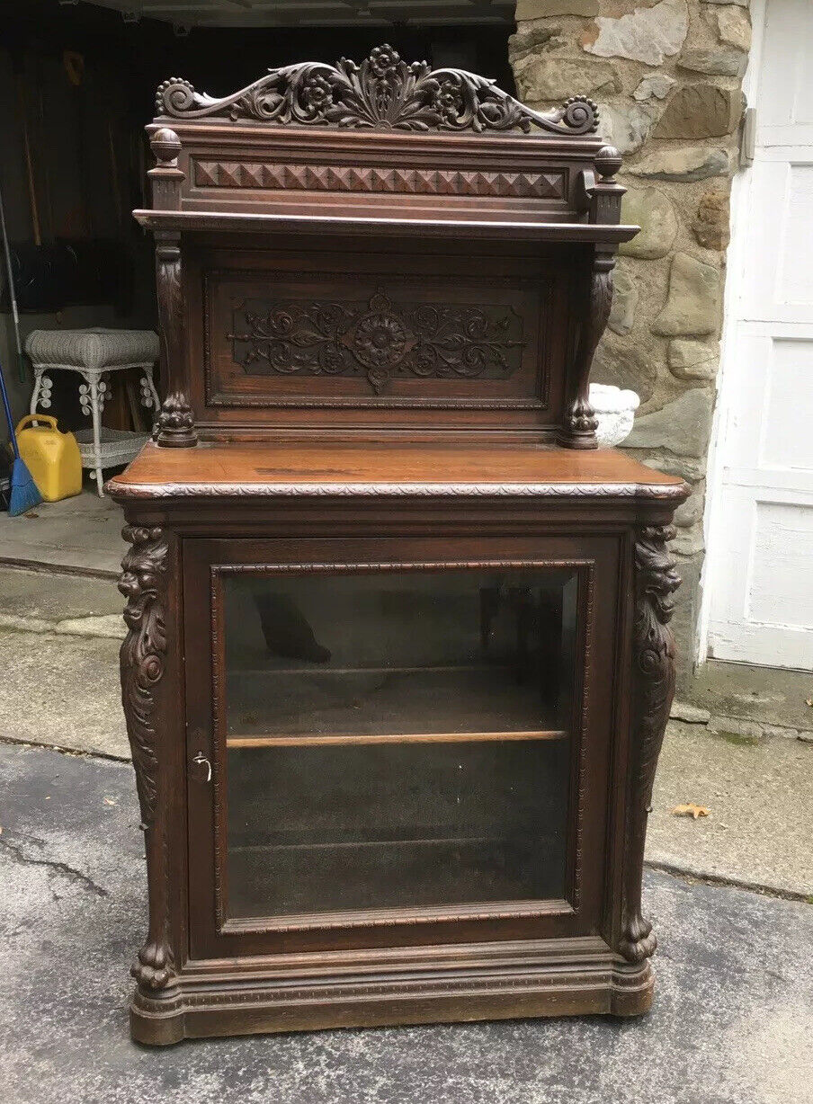 Victorian Oak Griffin Cabinet by R. J. Horner