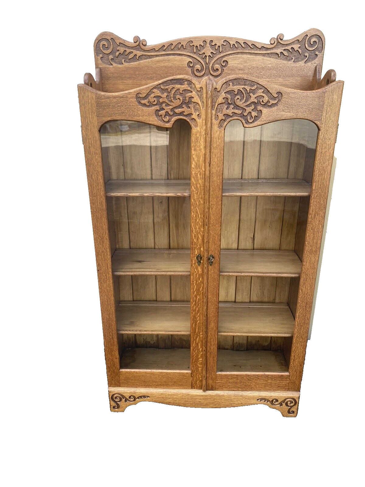 Antique Victorian Oak Bookcase Curio Cabinet - 65356