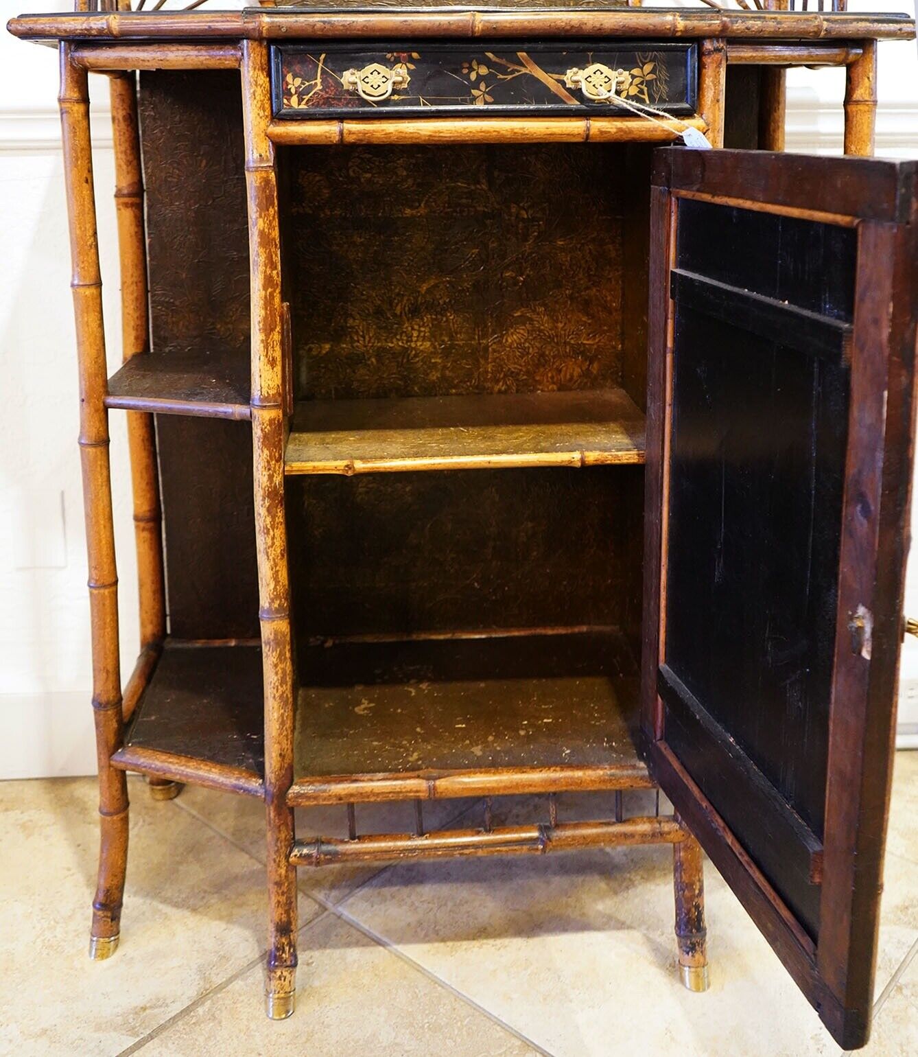 English Brighton Pavilion Style Bamboo Lacquered Cabinet 19th Century