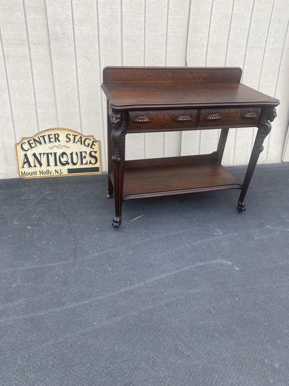 Antique Victorian Oak Lion Headed Sideboard Cabinet