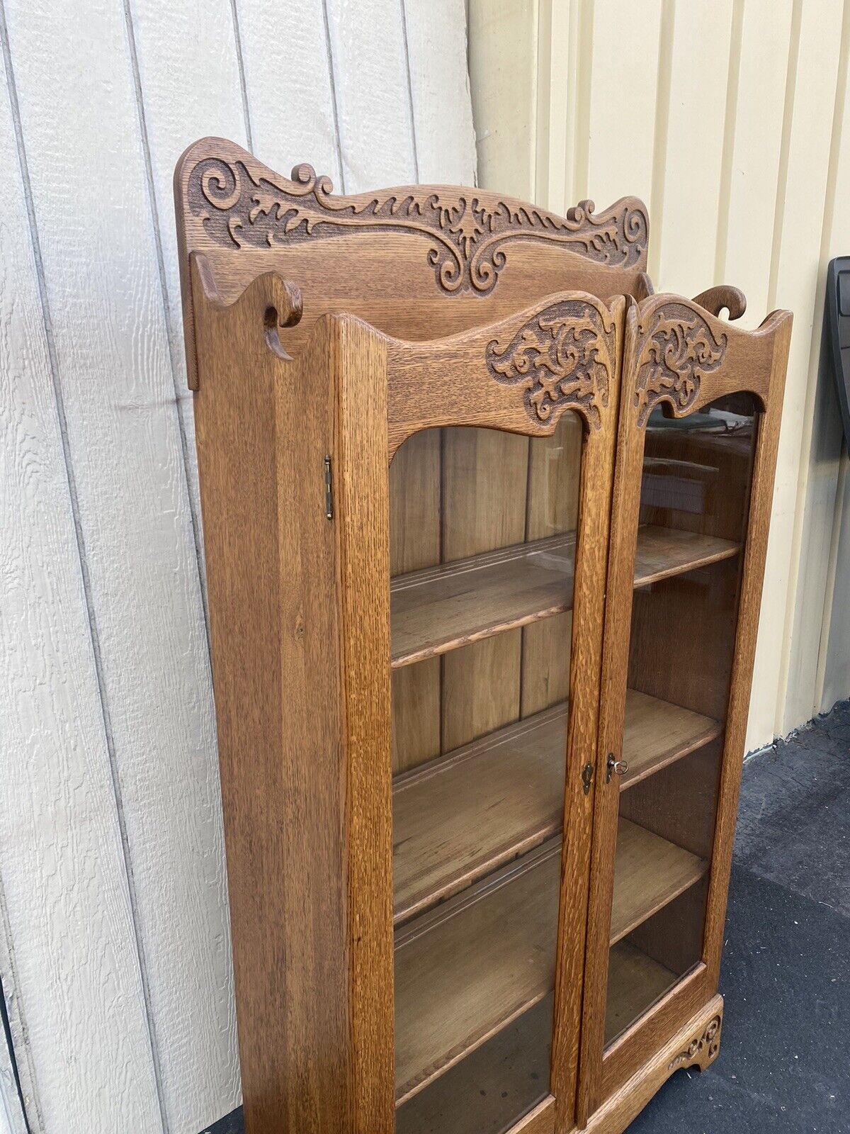 Antique Victorian Oak Bookcase Curio Cabinet - 65356