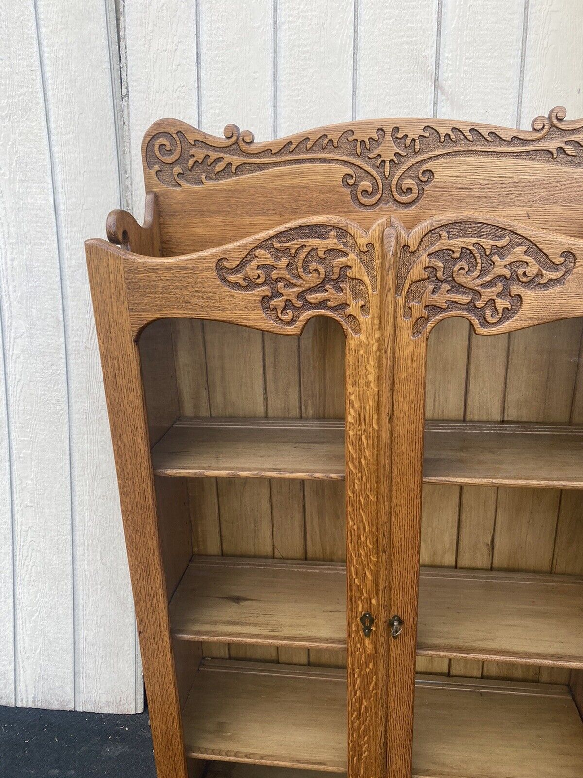 Antique Victorian Oak Bookcase Curio Cabinet - 65356