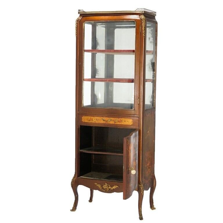 French Vernis Martin Decorated Mahogany Vitrine, Circa 1890