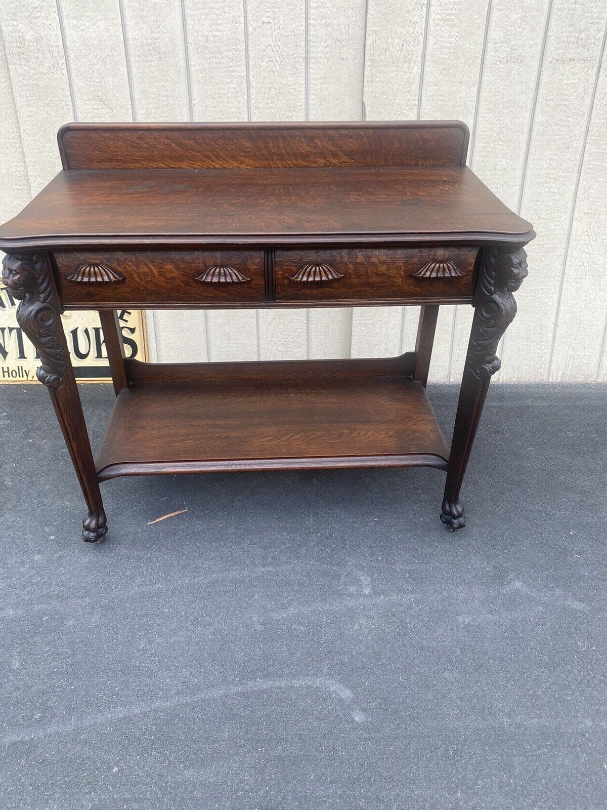 Antique Victorian Oak Lion Headed Sideboard Cabinet