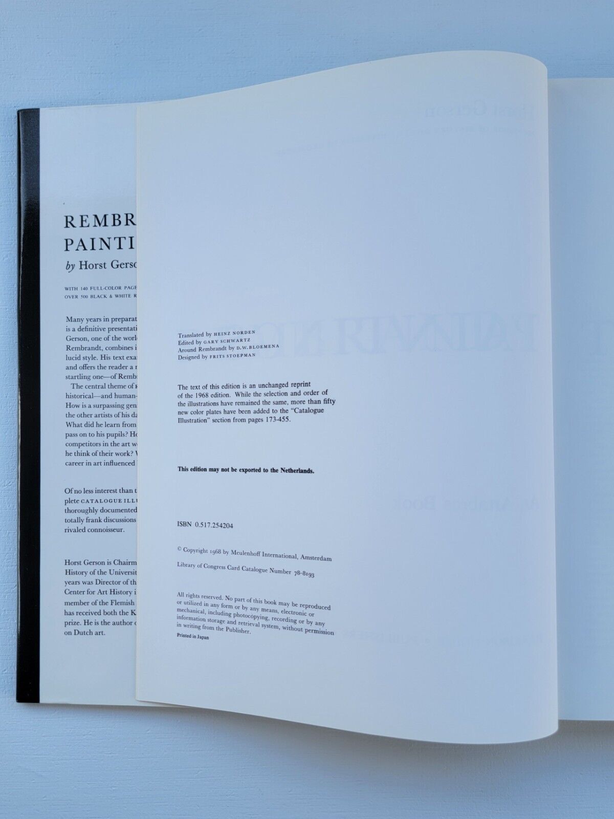 1968 REMBRANDT PAINTINGS Book by Horst Gerson