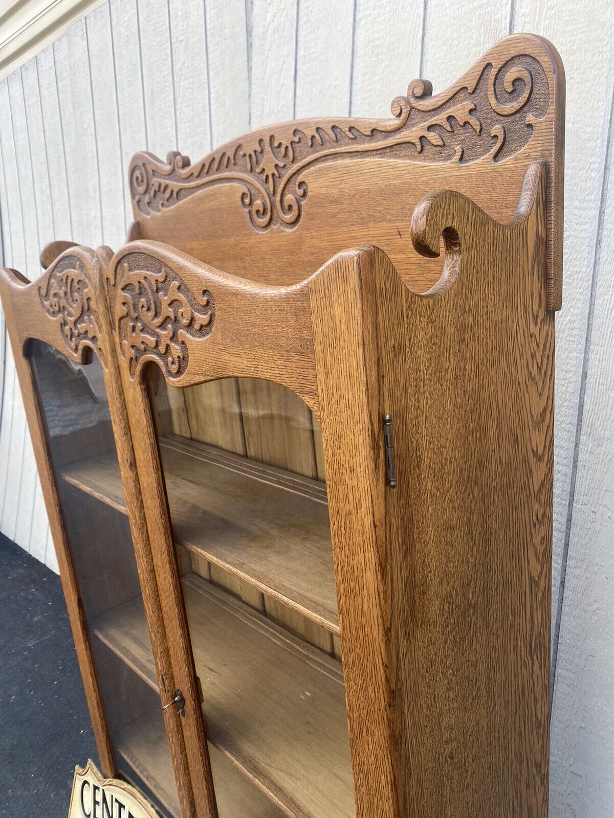 Antique Victorian Oak Bookcase Curio Cabinet - 65356