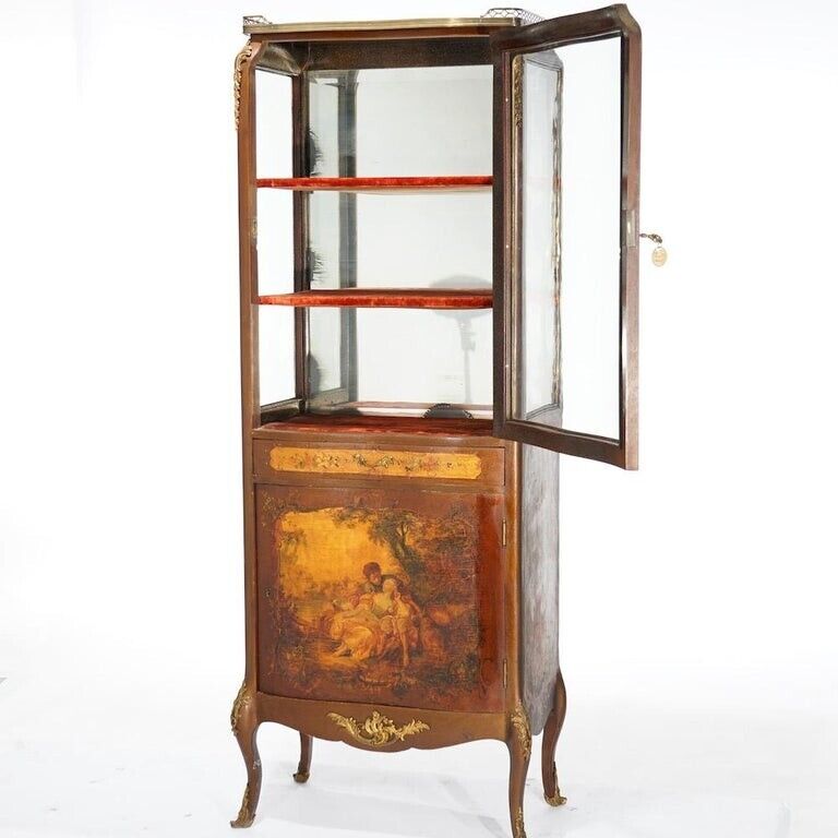 French Vernis Martin Decorated Mahogany Vitrine, Circa 1890