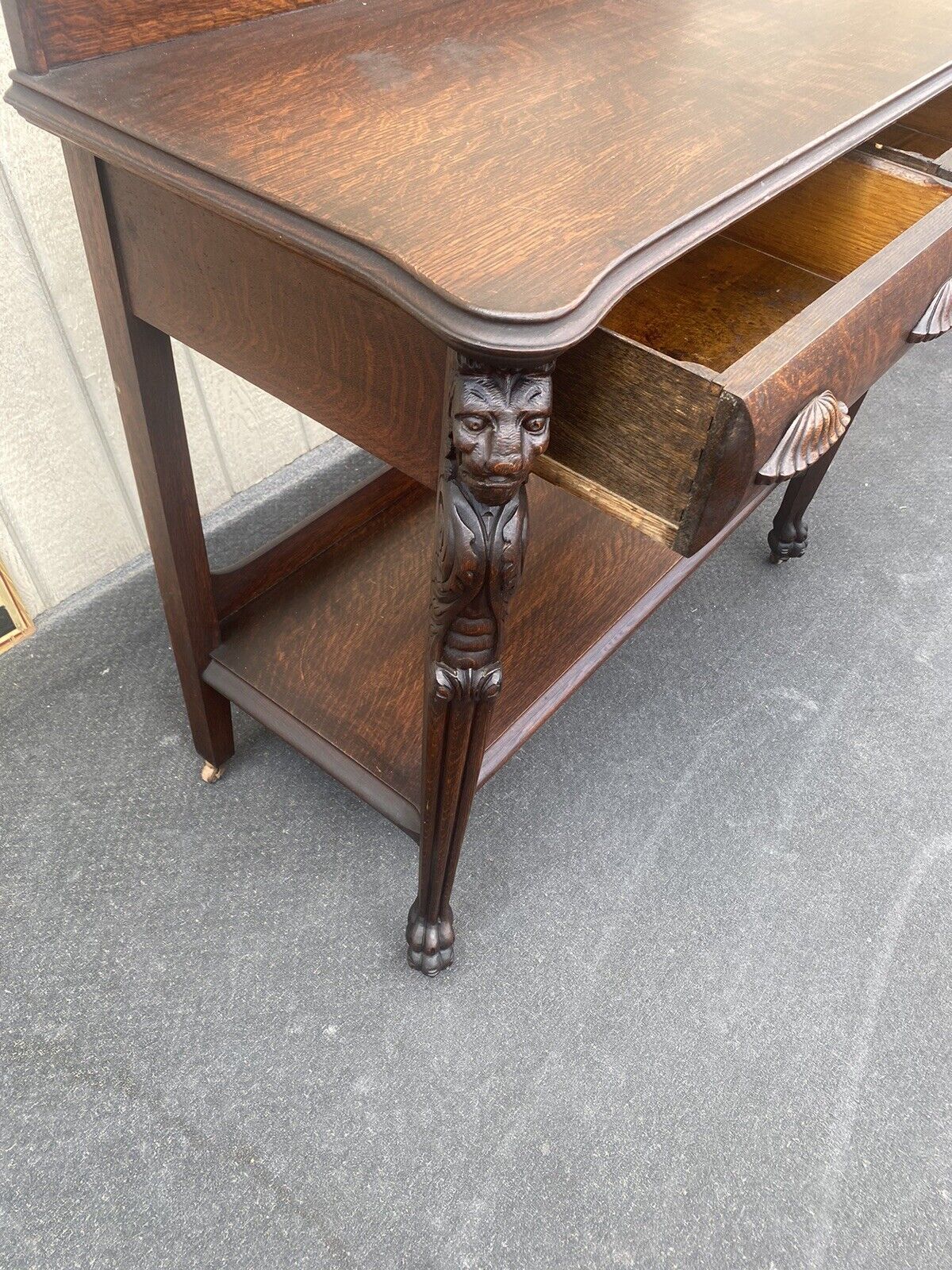 Antique Victorian Oak Lion Headed Sideboard Cabinet