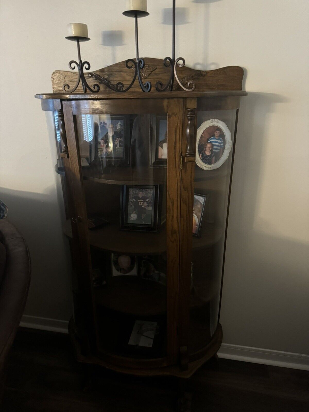 Victorian Oak Curved Glass Curio China Cabinet