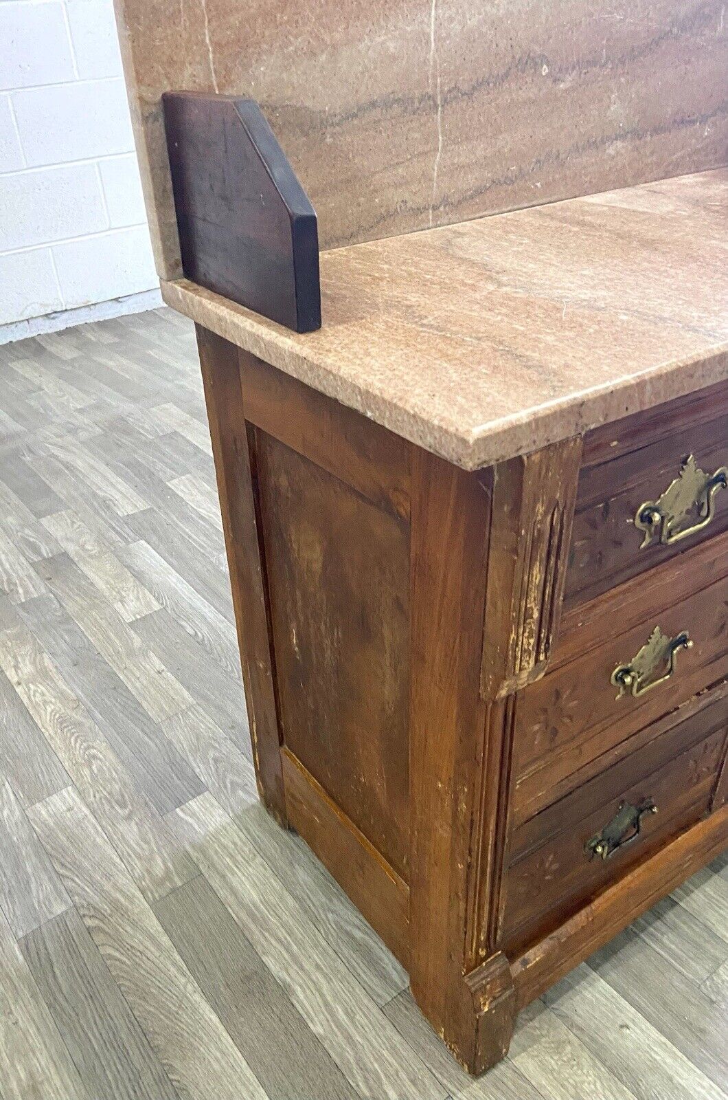 1800s Victorian Eastlake Marble Walnut Cabinet Washstand