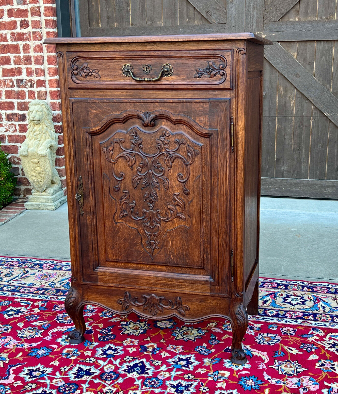 French Louis XV Style Carved Oak Tall Cabinet