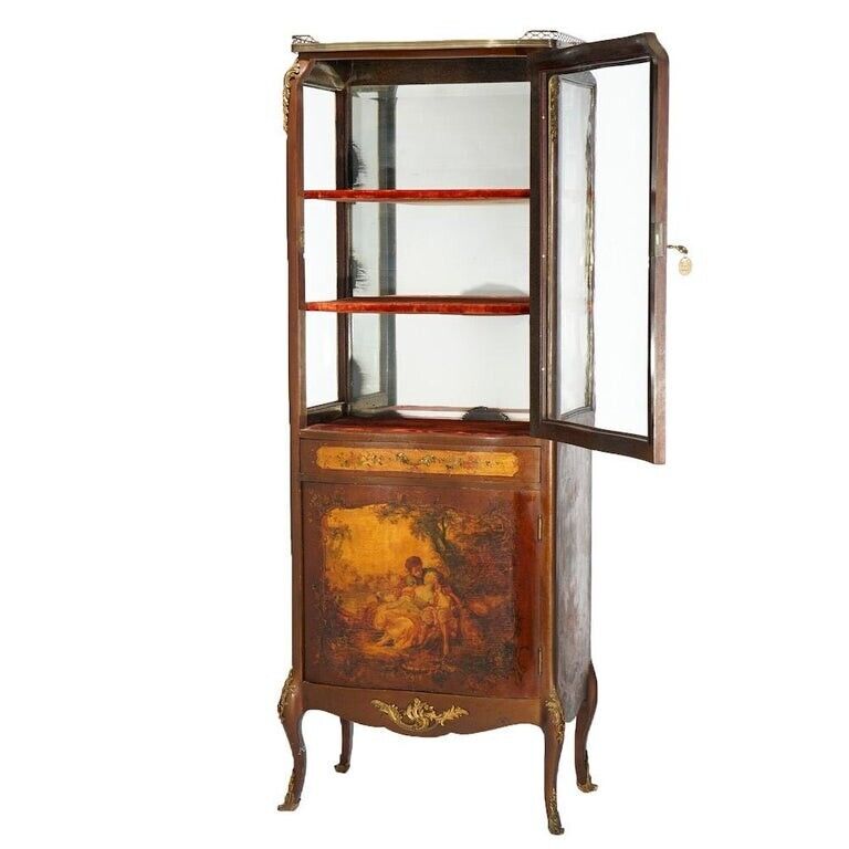 French Vernis Martin Decorated Mahogany Vitrine, Circa 1890