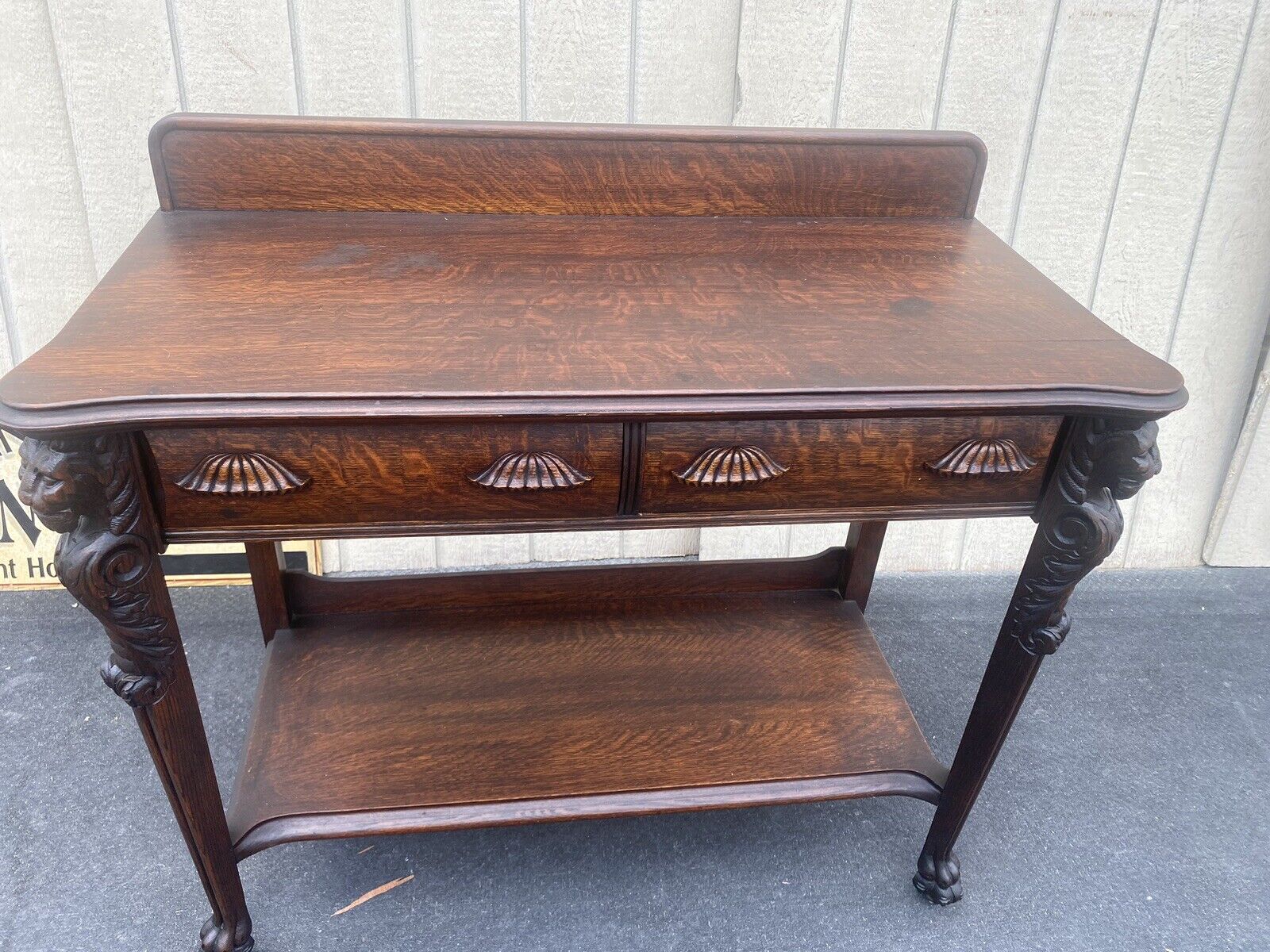 Antique Victorian Oak Lion Headed Sideboard Cabinet