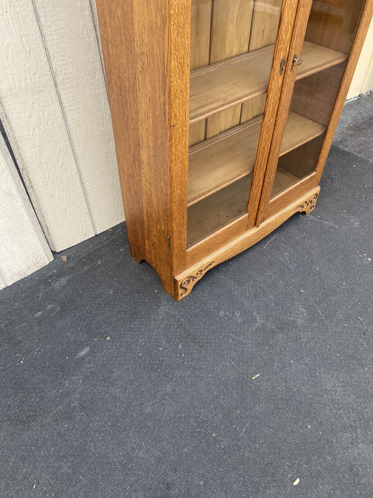 Antique Victorian Oak Bookcase Curio Cabinet - 65356