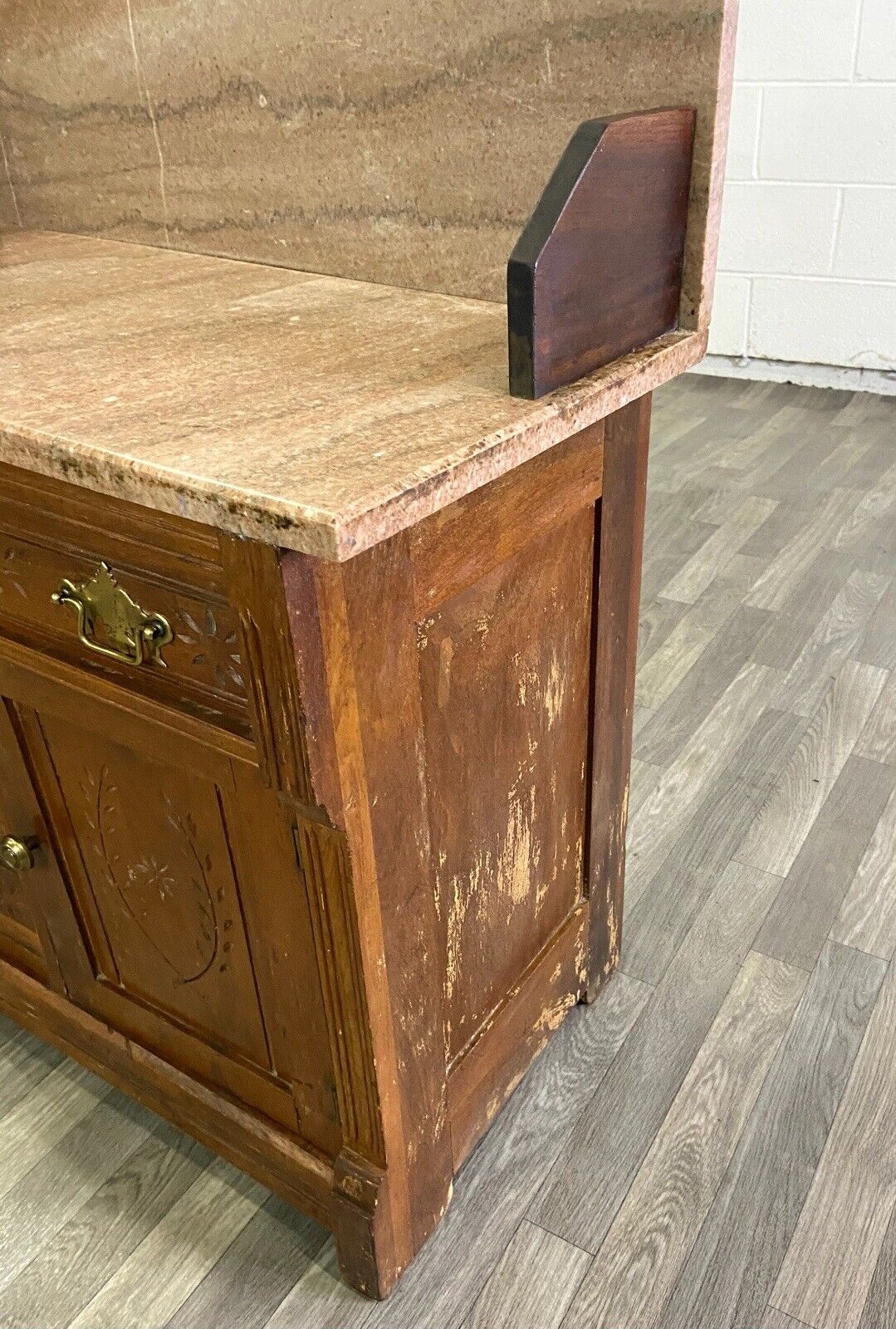 1800s Victorian Eastlake Marble Walnut Cabinet Washstand