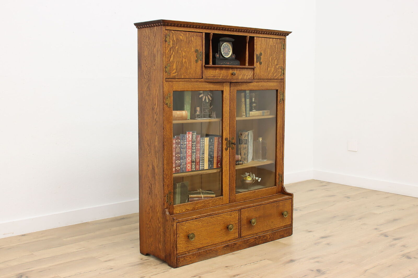 Victorian Carved Oak Display Cabinet or Bookcase #49577