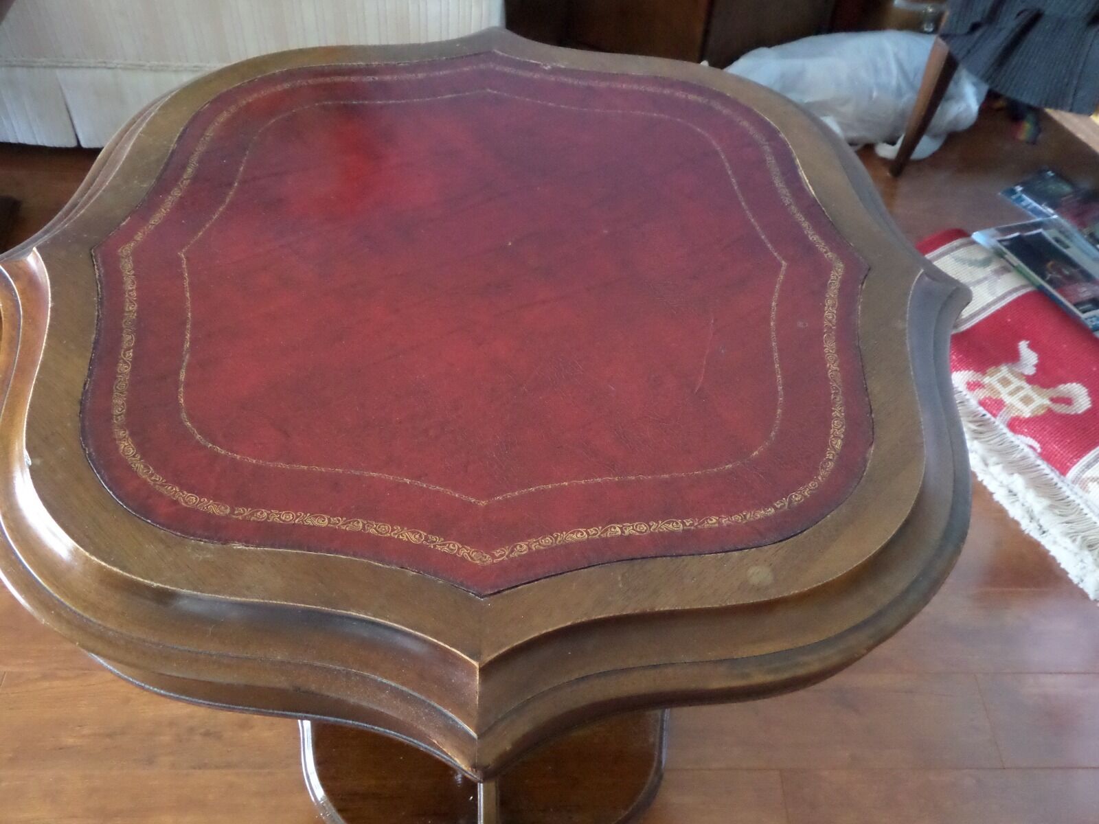Art Deco Mahogany Table with Leather Embossed Top