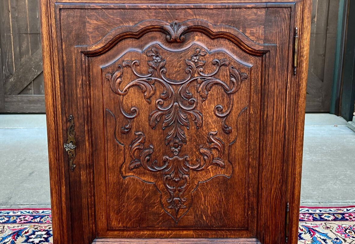 French Louis XV Style Carved Oak Tall Cabinet