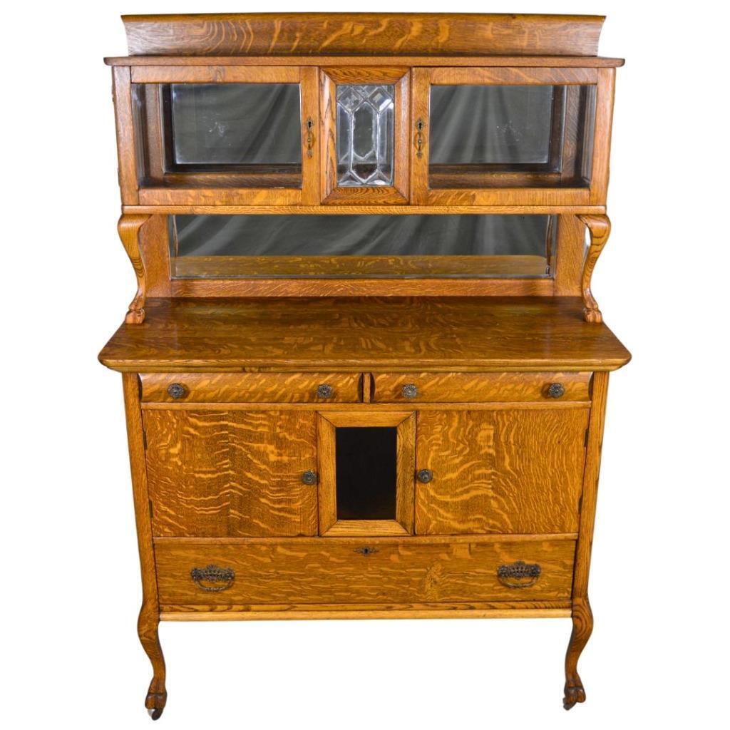 Victorian Oak Claw Foot Curio Sideboard Cabinet #22088