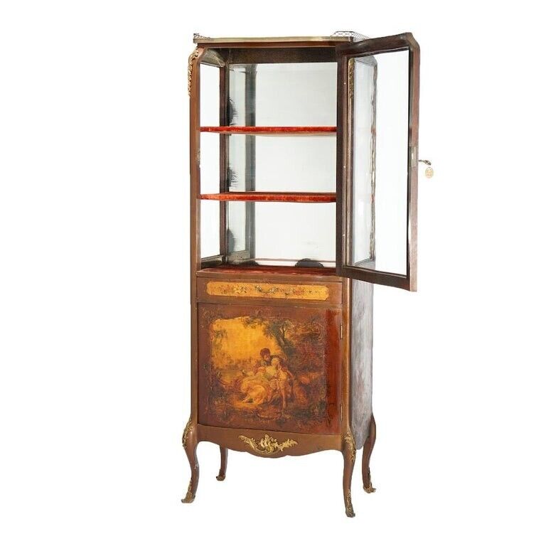 French Vernis Martin Decorated Mahogany Vitrine, Circa 1890