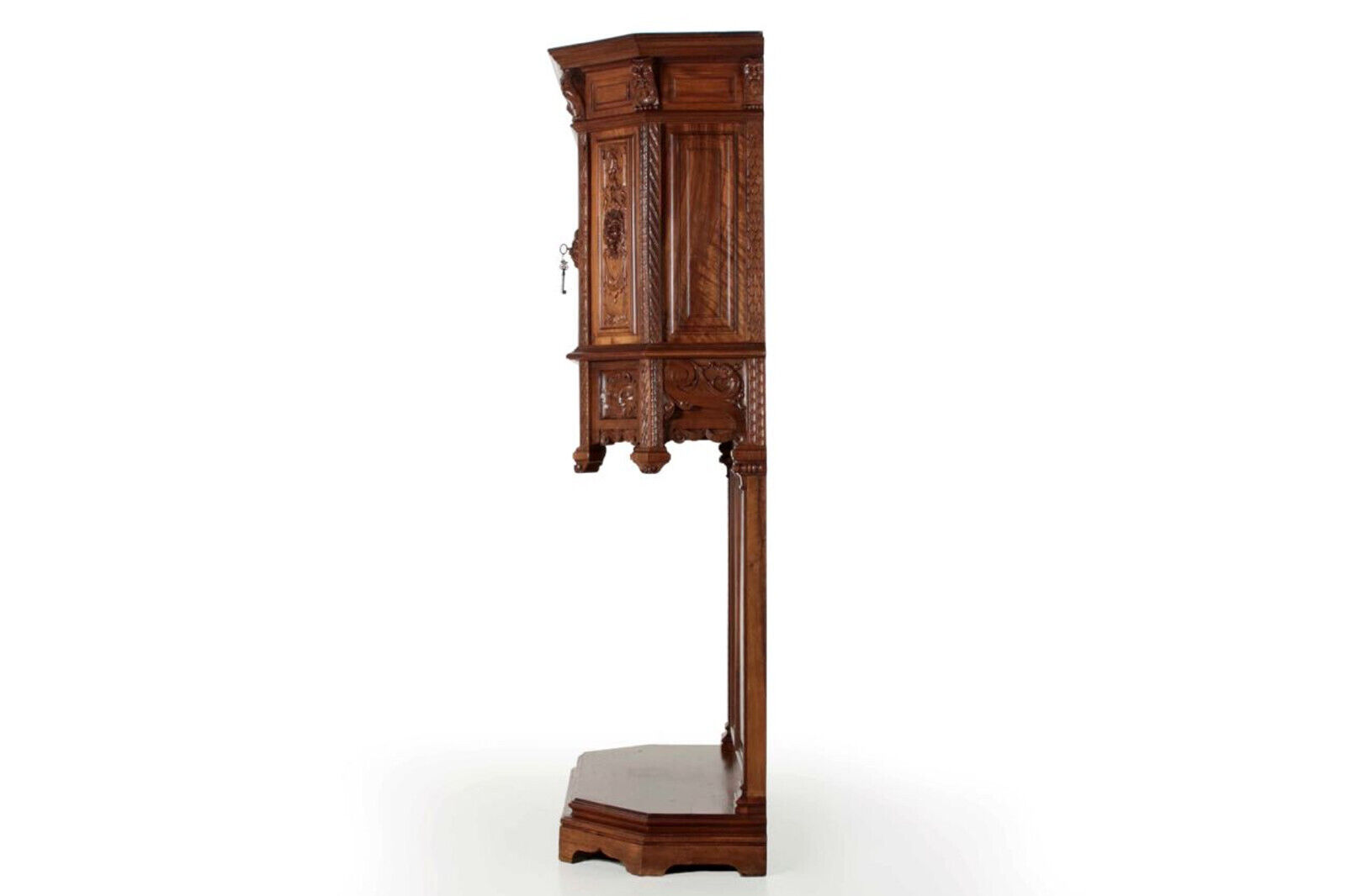 French Gothic Revival Carved Walnut Cupboard Cabinet, 1880