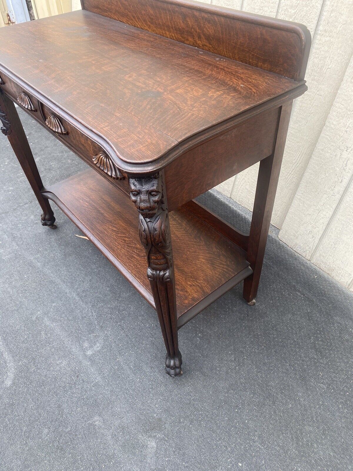 Antique Victorian Oak Lion Headed Sideboard Cabinet