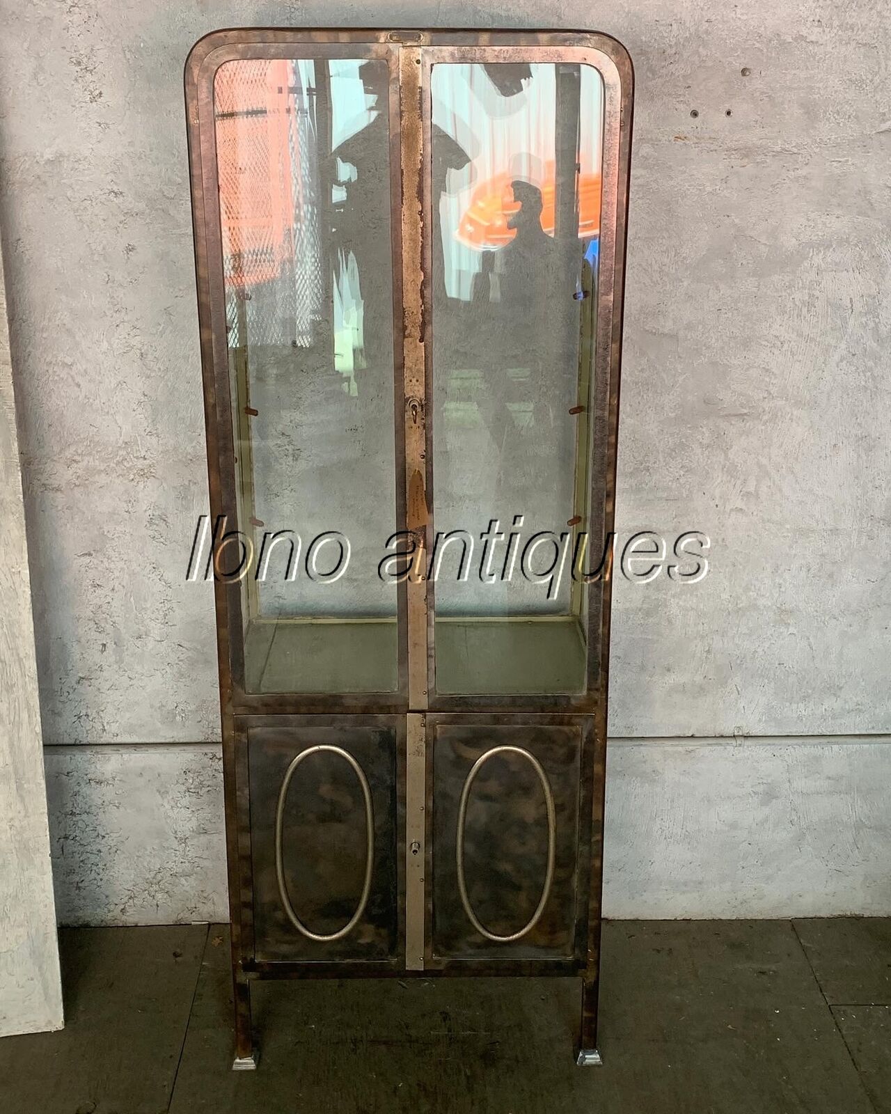 Early 1900s Medical Asylum Drugs Cabinet: Steel & Glass