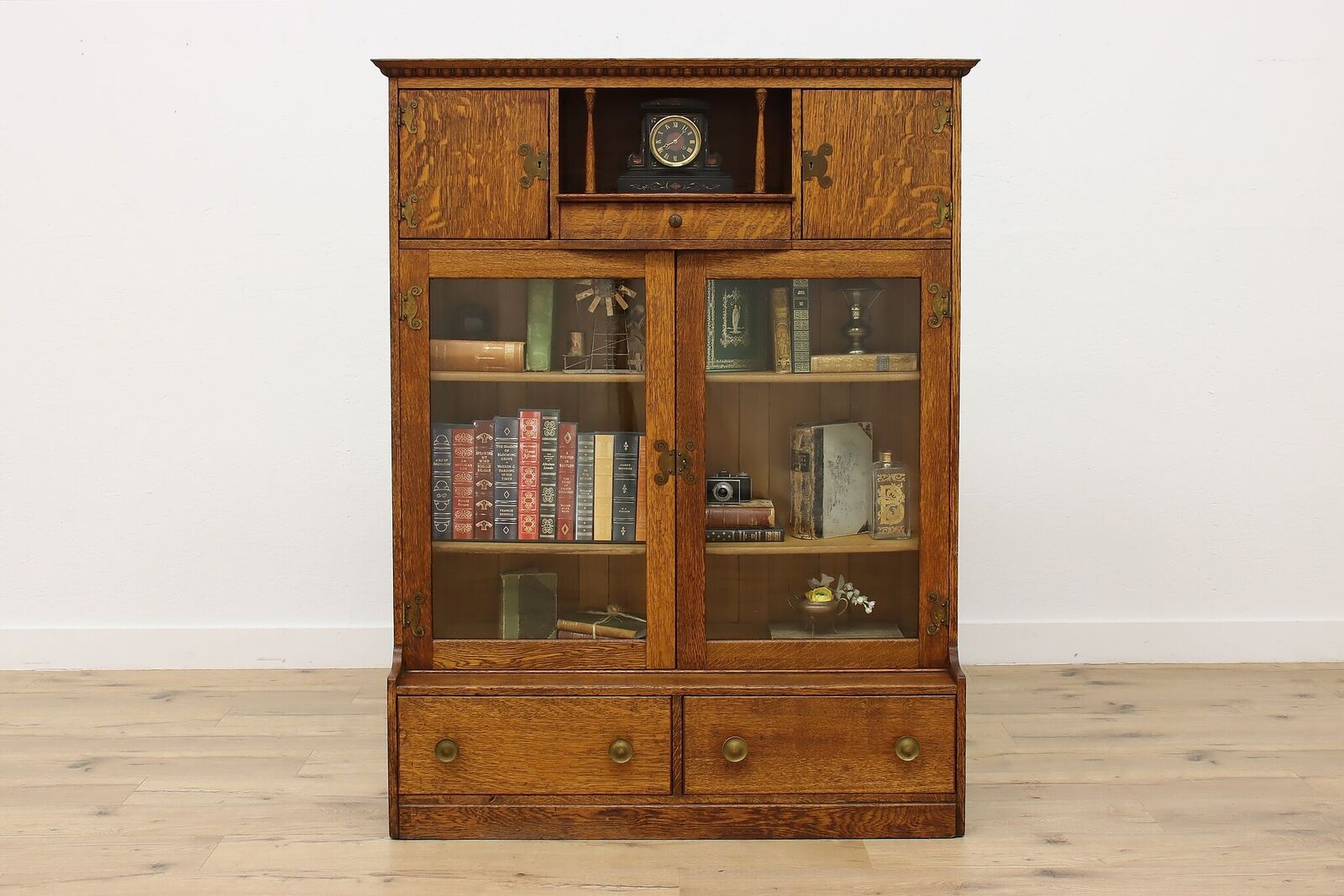 Victorian Carved Oak Display Cabinet or Bookcase #49577