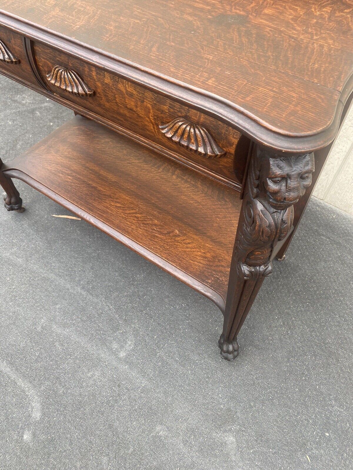 Antique Victorian Oak Lion Headed Sideboard Cabinet
