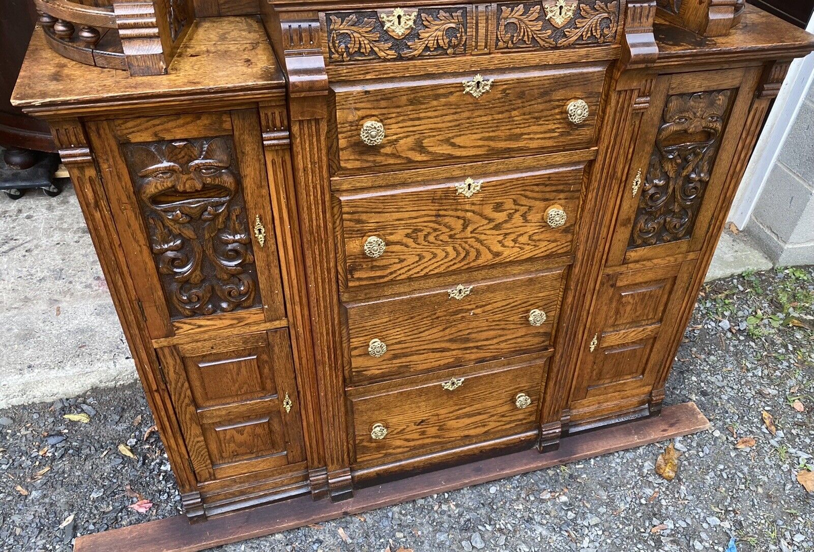 Victorian Oak Barber Shop Bar Cabinet - Antique