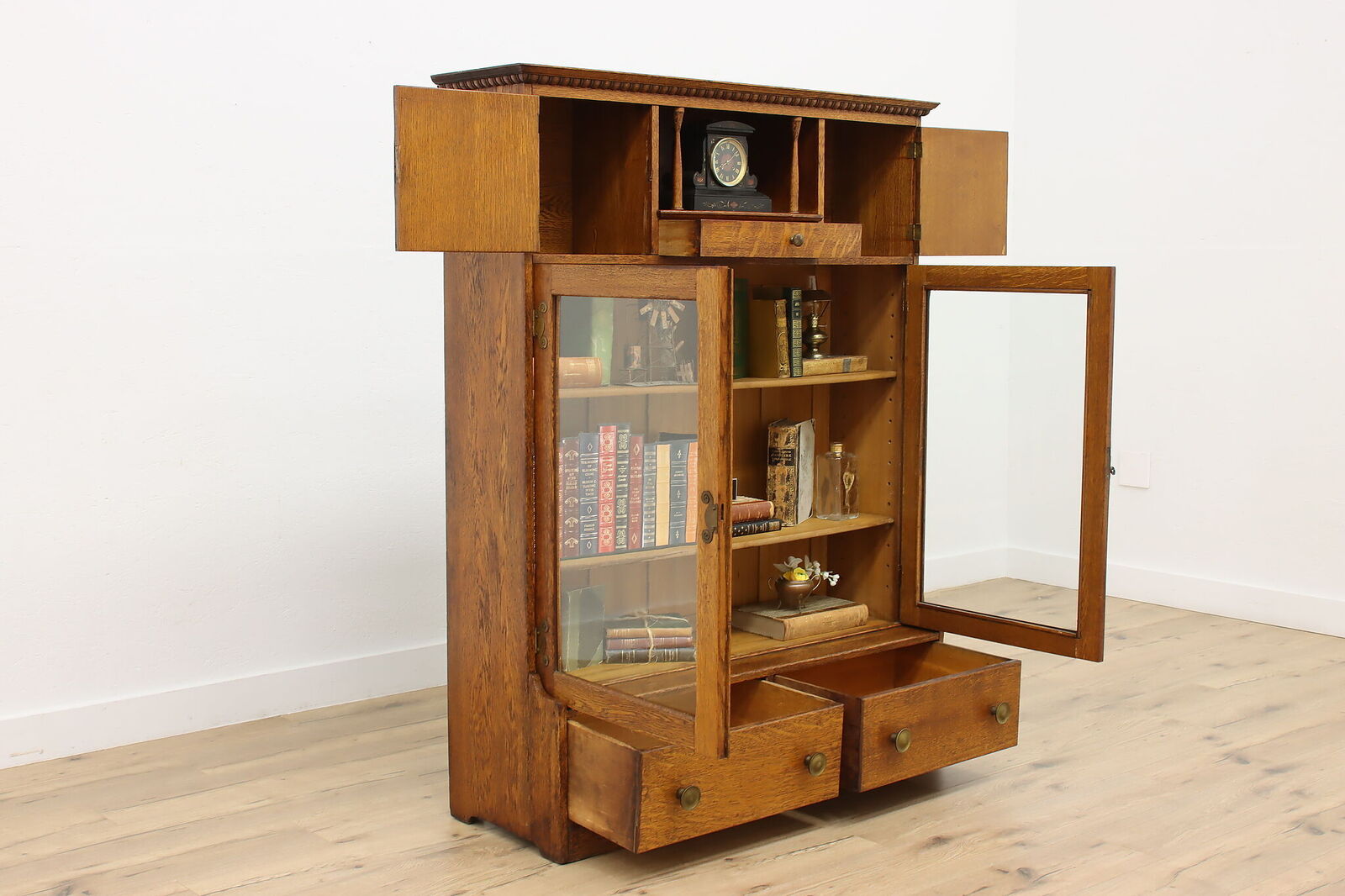 Victorian Carved Oak Display Cabinet or Bookcase #49577